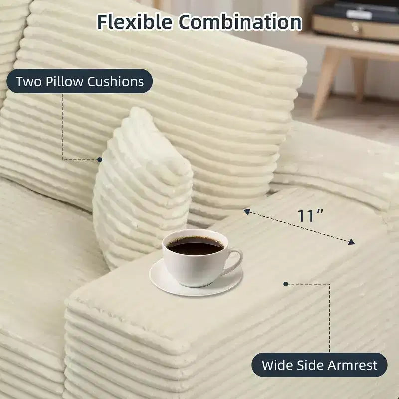 MooxvMoo 105Divano Sezionale Modulare con Cuscini Decorativi e Seduta Profonda, Comodo Divano Angolare a L in Peluche con Chaise Longue per Soggiorno, Nessun Montaggio Richiesto, Beige
