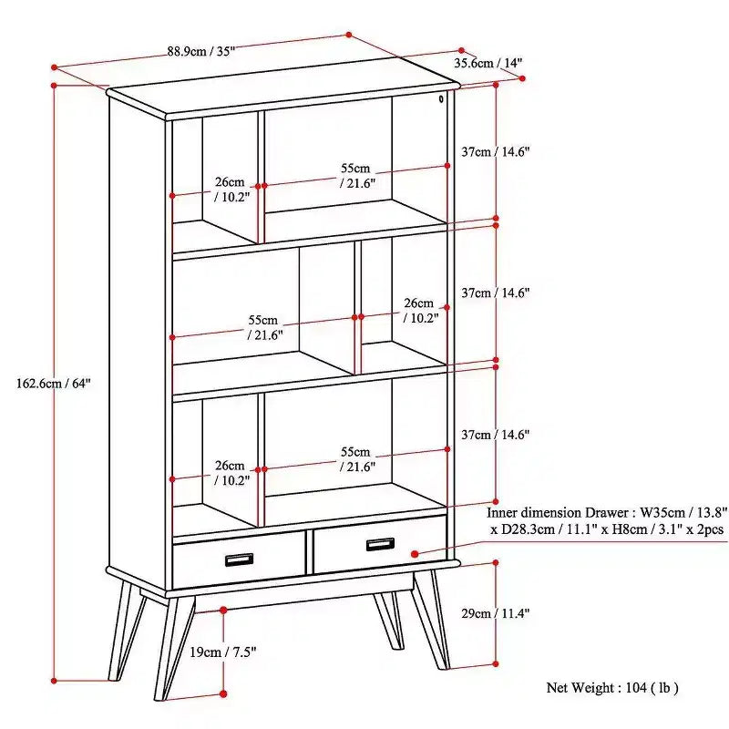Libreria e mobile contenitore ampio Tierney in LEGNO MASSELLO da 64 x 35 pollici, in stile moderno di metà secolo
