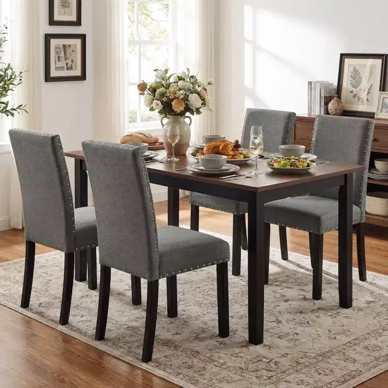 Set di 4 sedie da pranzo in legno con gambe in legno massello curvato per sala da pranzo, grigio