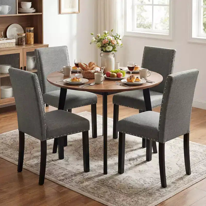 Set di 4 sedie da pranzo in legno con gambe in legno massello curvato per sala da pranzo, grigio