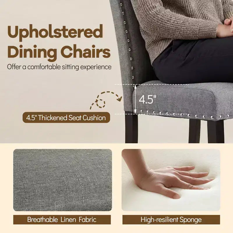 Set di 4 sedie da pranzo in legno con gambe in legno massello curvato per sala da pranzo, grigio