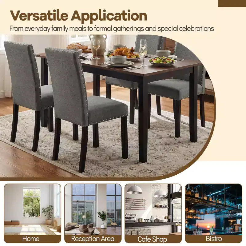 Set di 4 sedie da pranzo in legno con gambe in legno massello curvato per sala da pranzo, grigio