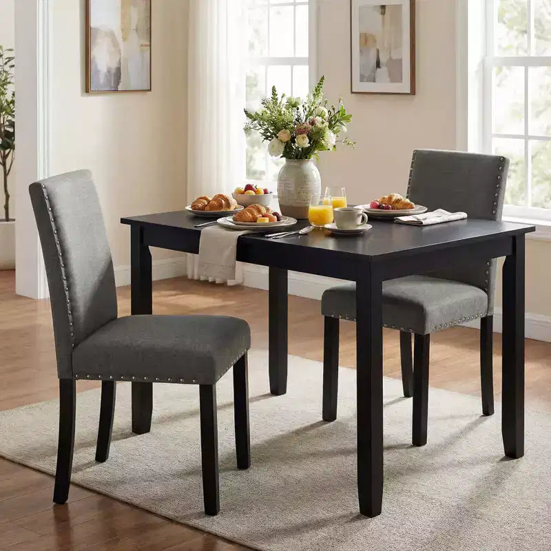 Set di 4 sedie da pranzo in legno con gambe in legno massello curvato per sala da pranzo, grigio