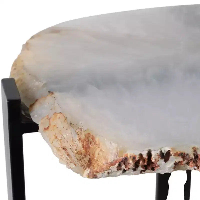 Tavolino moderno, tavolino d'appoggio o comodino - Piano unico in pietra d'agata a bordo vivo per l'arredamento di camera da letto o soggiorno - 20, bianco e nero