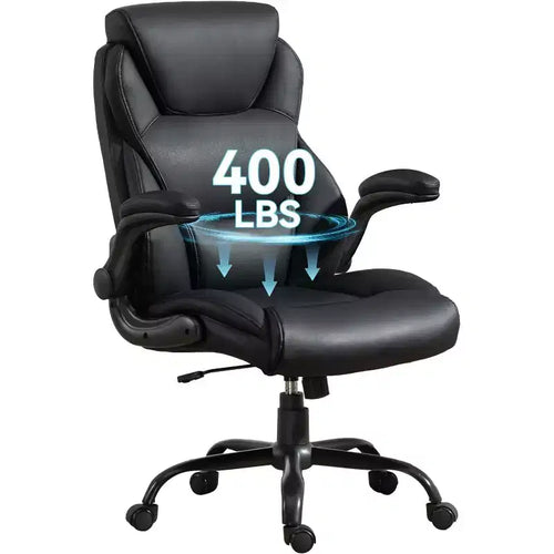 BALHAM TRADE-400LBS Big and Tall Office Chair Heavy Duty Leather with Padded Flip-up Arms Swivel Rolling