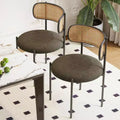 MAYEERTY Modern Upholstered Dining Chairs Set of 2 with Metal Legs Rattan Back Dining Room Chairs for Kitchen Green