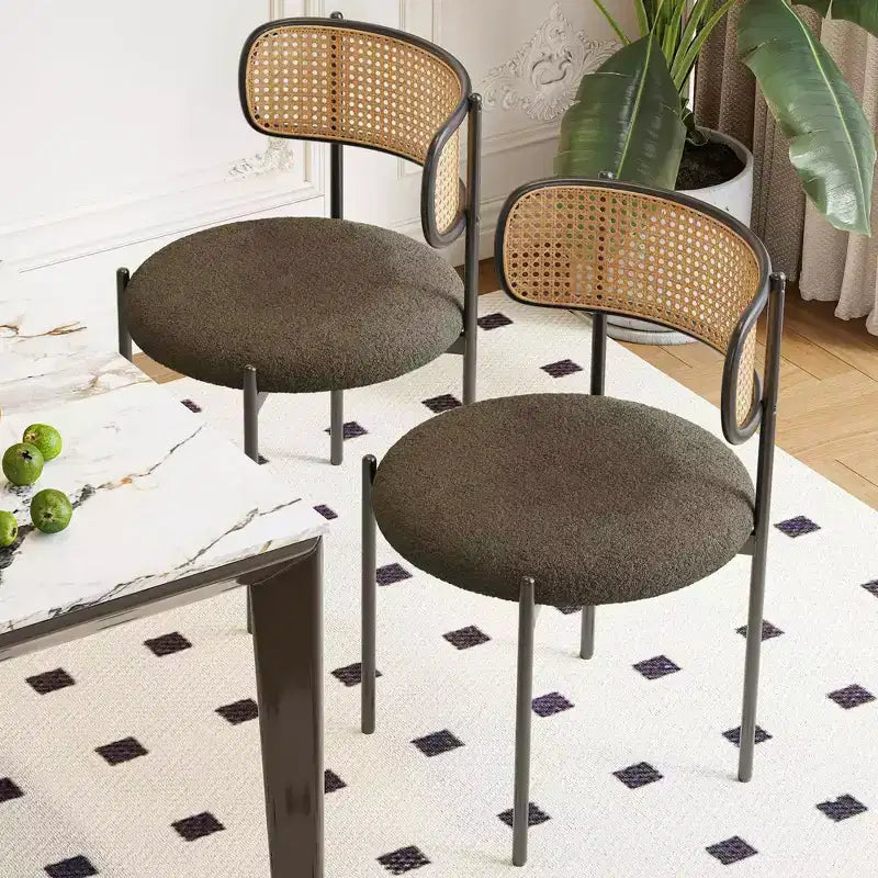 MAYEERTY Modern Upholstered Dining Chairs Set of 2 with Metal Legs Rattan Back Dining Room Chairs for Kitchen Green