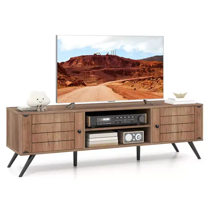 Costway TV Stand w/2 Storage Cabinets & Open Shelves 6 Support Feet for Living Room