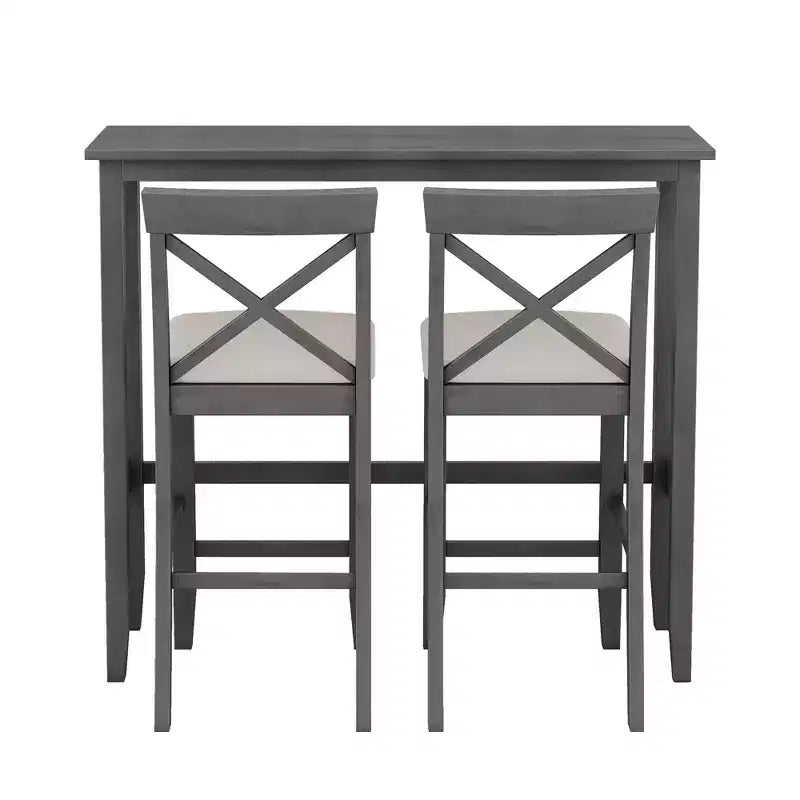 Set da 3 pezzi tavolo da pranzo ad altezza bancone in legno, set da colazione rettangolare in stile rustico con 2 sedie per piccoli spazi
