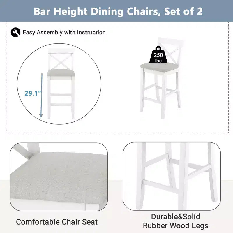 Set da 3 pezzi tavolo da pranzo ad altezza bancone in legno, set da colazione rettangolare in stile rustico con 2 sedie per piccoli spazi