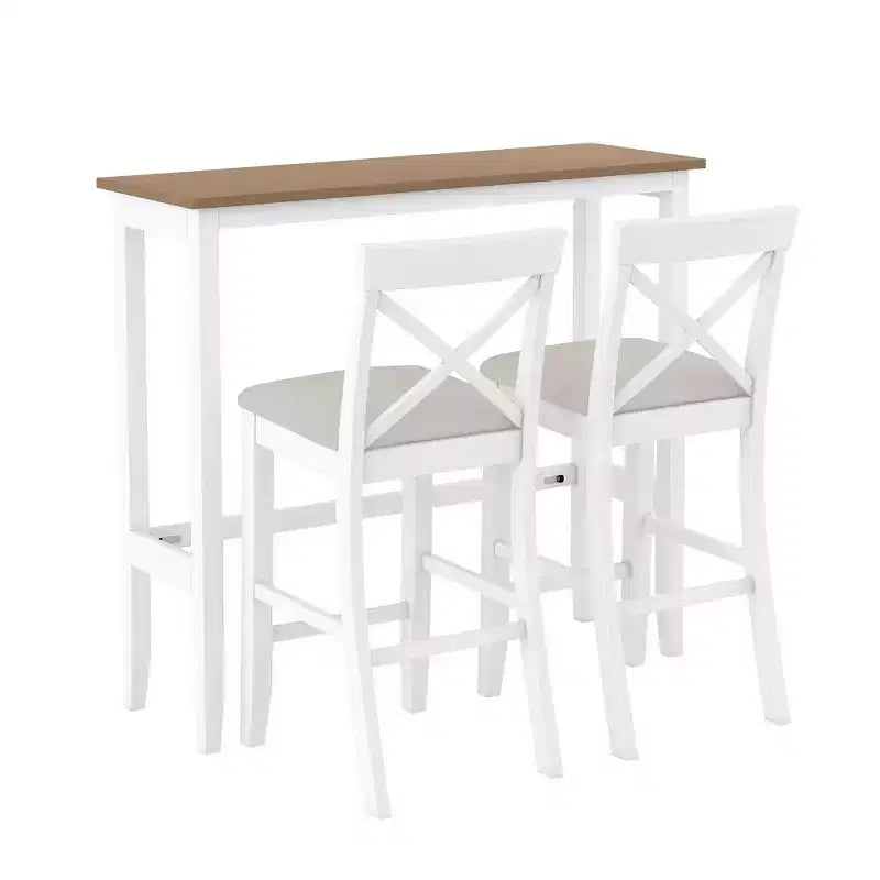 Set da 3 pezzi tavolo da pranzo ad altezza bancone in legno, set da colazione rettangolare in stile rustico con 2 sedie per piccoli spazi