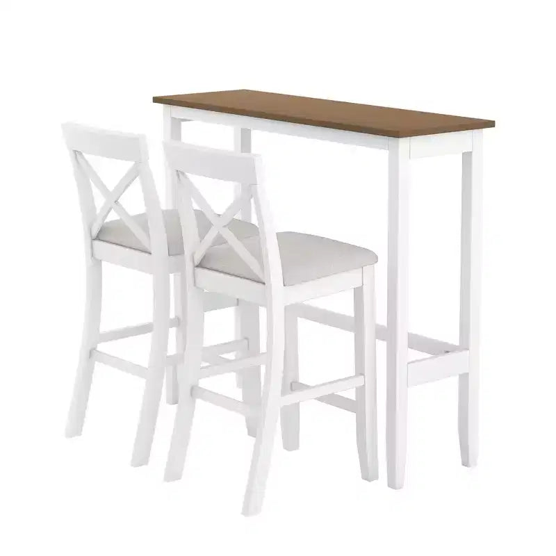 Set da 3 pezzi tavolo da pranzo ad altezza bancone in legno, set da colazione rettangolare in stile rustico con 2 sedie per piccoli spazi