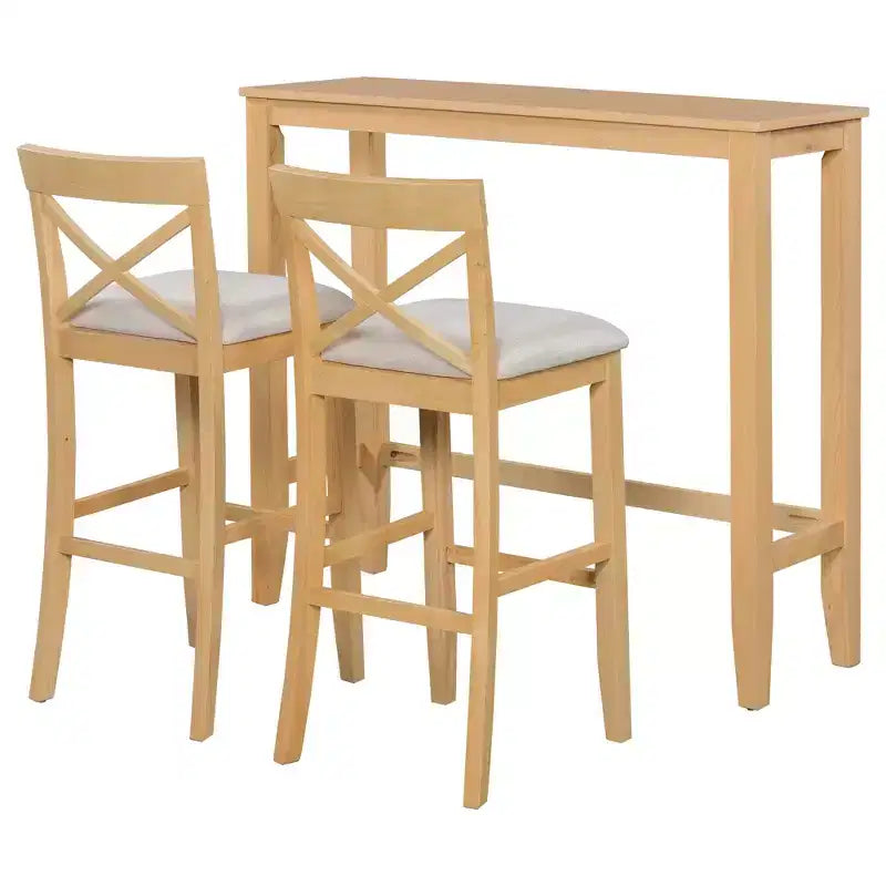 Set da 3 pezzi tavolo da pranzo ad altezza bancone in legno, set da colazione rettangolare in stile rustico con 2 sedie per piccoli spazi
