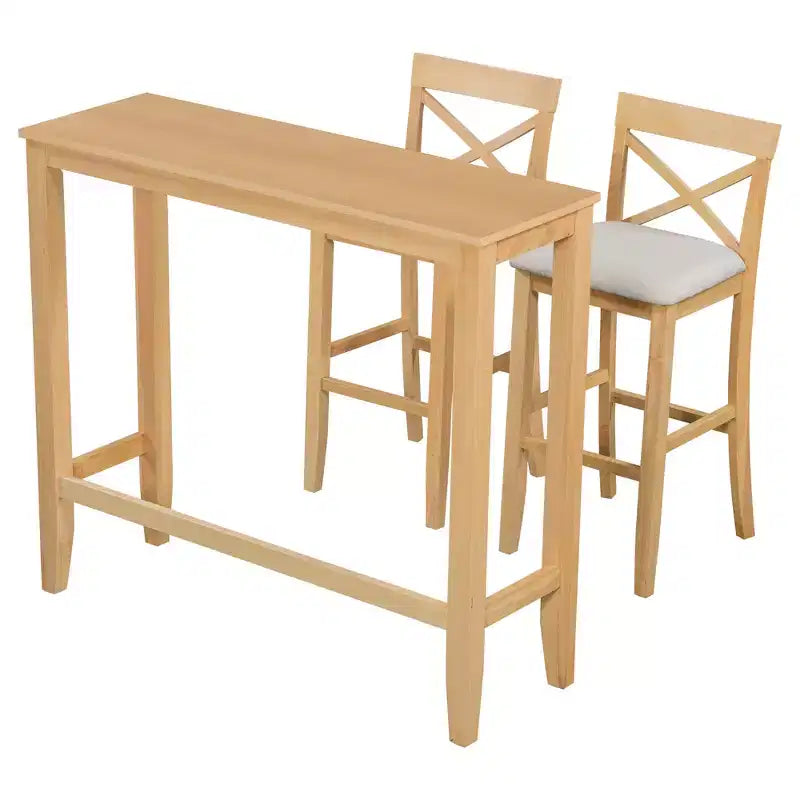Set da 3 pezzi tavolo da pranzo ad altezza bancone in legno, set da colazione rettangolare in stile rustico con 2 sedie per piccoli spazi