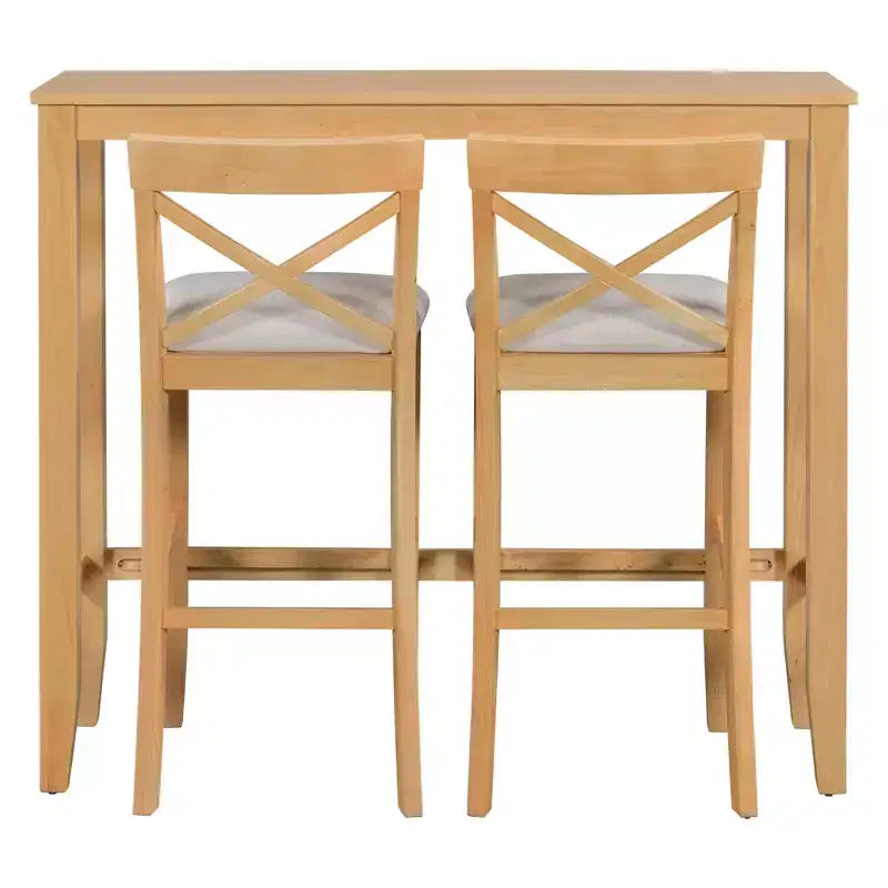 Set da 3 pezzi tavolo da pranzo ad altezza bancone in legno, set da colazione rettangolare in stile rustico con 2 sedie per piccoli spazi