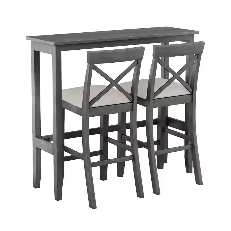 Set da 3 pezzi tavolo da pranzo ad altezza bancone in legno, set da colazione rettangolare in stile rustico con 2 sedie per piccoli spazi