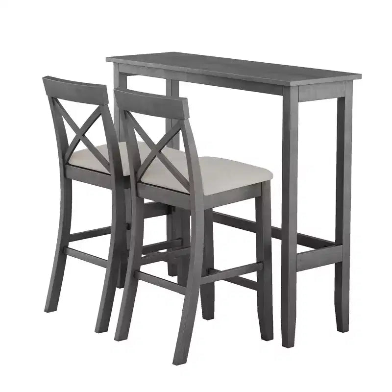 Set da 3 pezzi tavolo da pranzo ad altezza bancone in legno, set da colazione rettangolare in stile rustico con 2 sedie per piccoli spazi